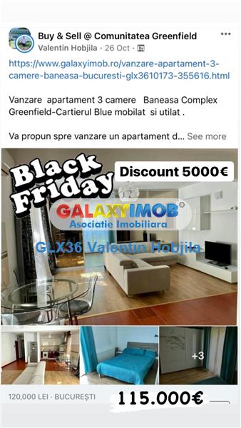 Vanzare apartament 3 camere mobilat Baneasa Greenfield Blue