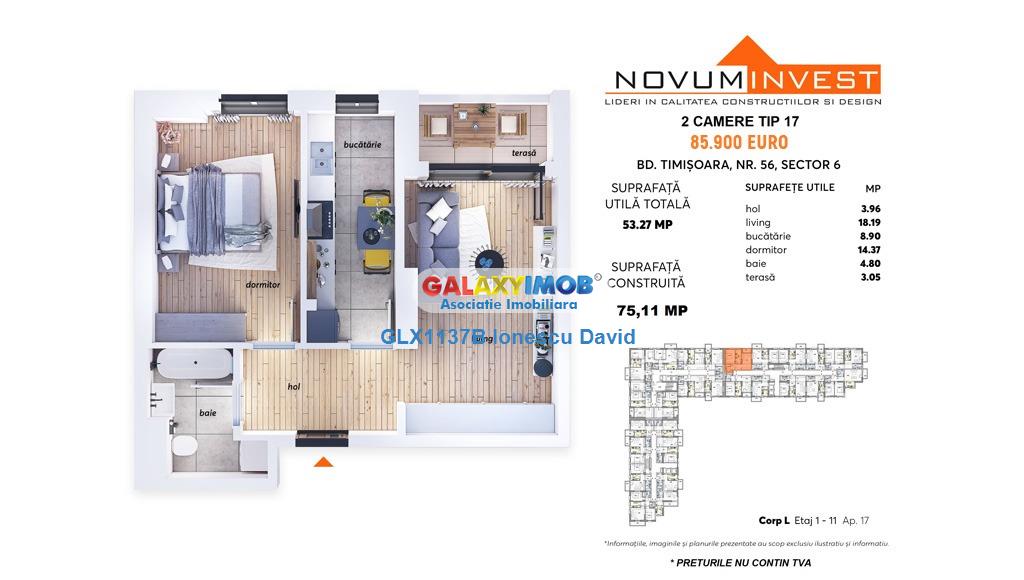 Apartament 2 camere nou NOVUM - OPORTUNITATE INVESTITIE