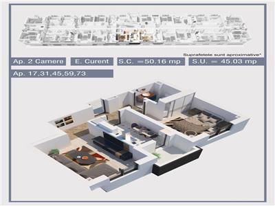 Apartament 2 camere, finalizat Green Residence, 45 mpu, 52.800 Euro